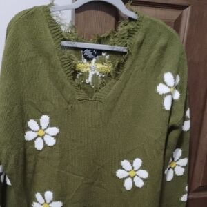Green Floral Sweater